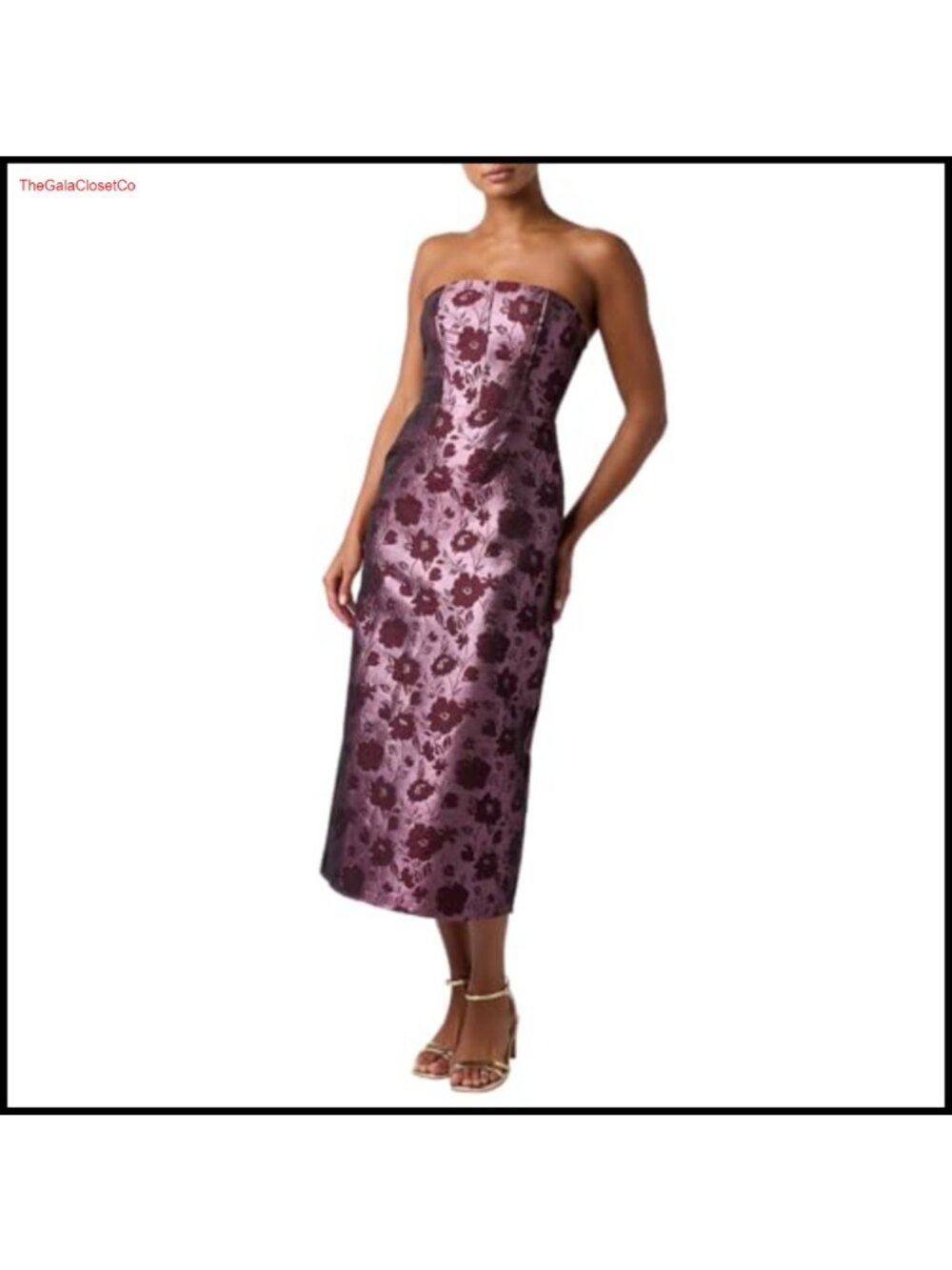 Corset Strapless Midi Dress Floral Jacquard Cocktail